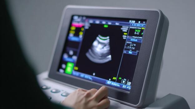 close up view of ultrasound machine displaying fetal image during prenatal examination by medical professional free photo